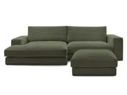 Ecksofa mit Hocker BOBOCHIC LEONARD Cord-Stoff grün