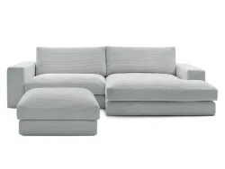 Ecksofa mit Hocker BOBOCHIC LEONARD Cord-Stoff hellgrau