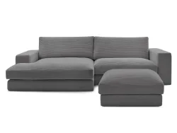 Ecksofa mit Hocker BOBOCHIC LEONARD Cord-Stoff dunkelgrau