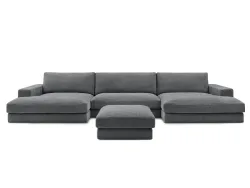 Panorama-Ecksofa mit Hocker BOBOCHIC LEONARD Stoff mit Textur dunkelgrau