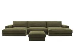 Panorama-Ecksofa mit Hocker BOBOCHIC LEONARD Stoff mit Textur grün