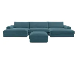 Panorama-Ecksofa mit Hocker BOBOCHIC LEONARD Cord-Stoff hellblau