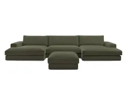 Panorama-Ecksofa mit Hocker BOBOCHIC LEONARD Cord-Stoff grün