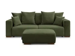 3er Sofa mit Hocker BOBOCHIC SIDONIE Stoff chiniert grün
