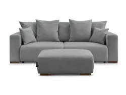 3er Sofa mit Hocker BOBOCHIC SIDONIE Stoff chiniert dunkelgrau