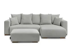 Ecksofa mit Hocker BOBOCHIC SIDONIE Cord-Stoff hellgrau