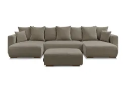 Panorama-Ecksofa mit Hocker BOBOCHIC SIDONIE Stoff chiniert taupe
