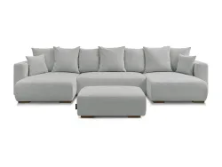Panorama-Ecksofa mit Hocker BOBOCHIC SIDONIE Stoff chiniert hellgrau