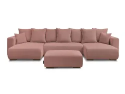 Panorama-Ecksofa mit Hocker BOBOCHIC SIDONIE Cord-Stoff rosa
