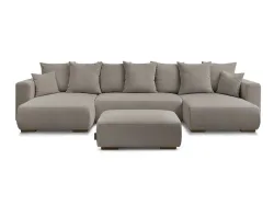 Panorama-Ecksofa mit Hocker BOBOCHIC SIDONIE Cord-Stoff taupe