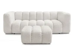 3er Sofa mit Hocker BOBOCHIC TALIA Boucle-Stoff weiss