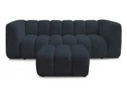 3er Sofa mit Hocker BOBOCHIC TALIA Boucle-Stoff dunkelblau