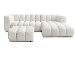 Ecksofa mit Hocker BOBOCHIC TALIA Boucle-Stoff weiss