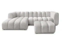 Ecksofa mit Hocker BOBOCHIC TALIA Boucle-Stoff hellgrau