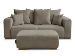 2er Sofa mit Hocker BOBOCHIC SIDONIE Stoff chiniert taupe