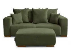 2er Sofa mit Hocker BOBOCHIC SIDONIE Stoff chiniert grün