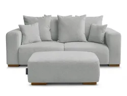 2er Sofa mit Hocker BOBOCHIC SIDONIE Stoff chiniert hellgrau