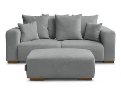 2er Sofa mit Hocker BOBOCHIC SIDONIE Stoff chiniert dunkelgrau