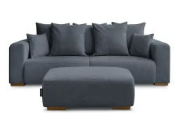 3er Sofa mit Hocker BOBOCHIC SIDONIE Stoff chiniert dunkelblau