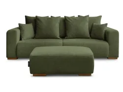 3er Sofa mit Hocker BOBOCHIC SIDONIE Stoff chiniert grün
