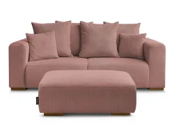2er Sofa mit Hocker BOBOCHIC SIDONIE Cord-Stoff rosa