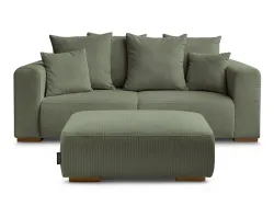 2er Sofa mit Hocker BOBOCHIC SIDONIE Cord-Stoff grün
