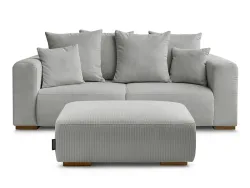 2er Sofa mit Hocker BOBOCHIC SIDONIE Cord-Stoff hellgrau