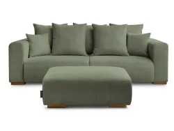 3er Sofa mit Hocker BOBOCHIC SIDONIE Cord-Stoff grün
