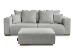 3er Sofa mit Hocker BOBOCHIC SIDONIE Cord-Stoff hellgrau