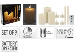 Set LED-Kerze NEVA 9 -teilig parfümfrei