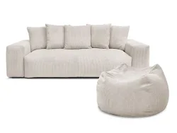 3er Sofa mit Hocker BOBOCHIC VOLTAIRE Cord-Stoff beige