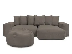 Ecksofa mit Hocker BOBOCHIC VOLTAIRE Cord-Stoff taupe