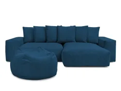 Ecksofa mit Hocker BOBOCHIC VOLTAIRE Cord-Stoff dunkelblau