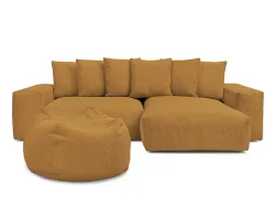 Ecksofa mit Hocker BOBOCHIC VOLTAIRE Cord-Stoff gelb