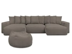 Panorama-Ecksofa mit Hocker BOBOCHIC VOLTAIRE Cord-Stoff taupe