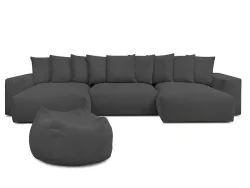 Panorama-Ecksofa mit Hocker BOBOCHIC VOLTAIRE Cord-Stoff dunkelgrau