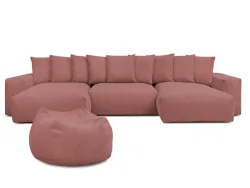 Panorama-Ecksofa mit Hocker BOBOCHIC VOLTAIRE Cord-Stoff rosa