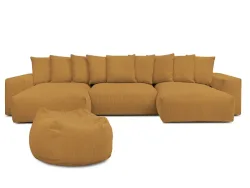 Panorama-Ecksofa mit Hocker BOBOCHIC VOLTAIRE Cord-Stoff gelb