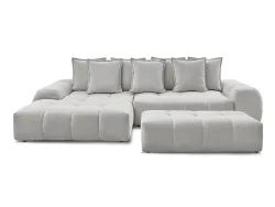 Ecksofa mit Hocker BOBOCHIC EVEREST Stoff chiniert hellgrau