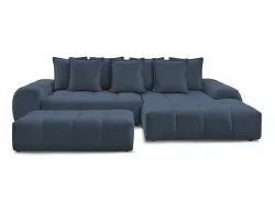 Ecksofa mit Hocker BOBOCHIC EVEREST Stoff chiniert dunkelblau