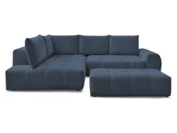 Ecksofa mit Hocker BOBOCHIC EVEREST Stoff chiniert dunkelblau
