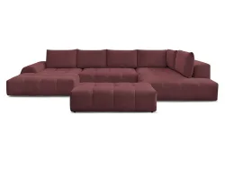 Panorama-Ecksofa mit Hocker BOBOCHIC EVEREST Stoff chiniert rot
