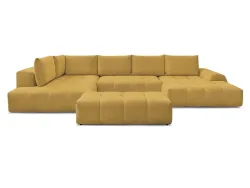 Panorama-Ecksofa mit Hocker BOBOCHIC EVEREST Stoff chiniert gelb