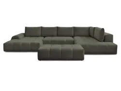 Panorama-Ecksofa mit Hocker BOBOCHIC EVEREST Stoff chiniert grün