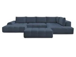 Panorama-Ecksofa mit Hocker BOBOCHIC EVEREST Stoff chiniert dunkelblau