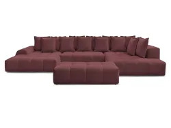 Panorama-Ecksofa mit Hocker BOBOCHIC EVEREST Stoff chiniert rot