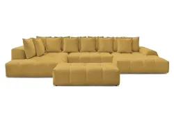 Panorama-Ecksofa mit Hocker BOBOCHIC EVEREST Stoff chiniert gelb