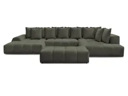 Panorama-Ecksofa mit Hocker BOBOCHIC EVEREST Stoff chiniert grün