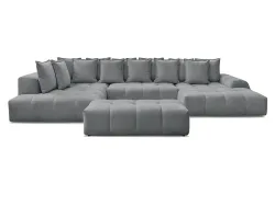 Panorama-Ecksofa mit Hocker BOBOCHIC EVEREST Stoff chiniert dunkelgrau
