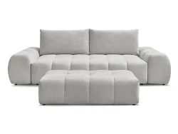 3er Sofa mit Hocker BOBOCHIC EVEREST Stoff chiniert hellgrau